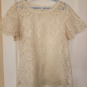 Xhilaration Cream Lace Overlay Short Sleeve Blouse